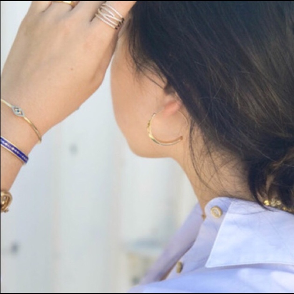 Stella & Dot | Modern Bronze Dome Hoop Earrings - Picture 5 of 8